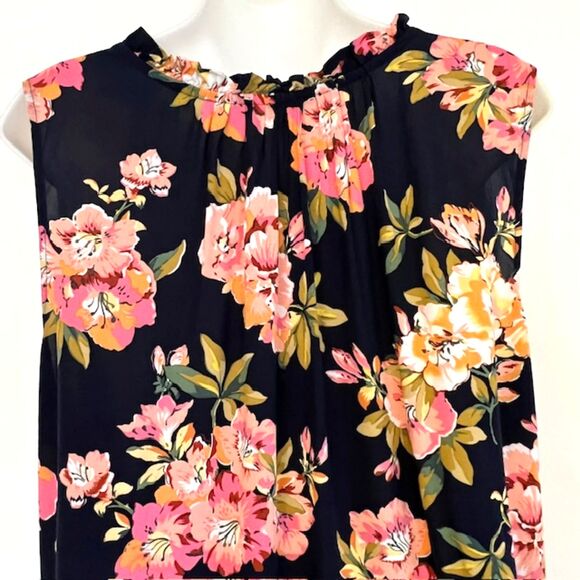 LOFT ANN TAYLOR NAVY BLUE FLORAL SHIFT SHEATH DRESS PLUS SIZE 18 RUFFLED TRIM - Picture 8 of 10